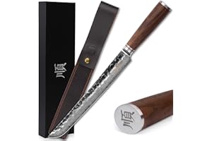YOUSUNLONG Cuchillo Max Sakimaru cuchillo sashimi sushi Yanagiba de 11 pulgadas - acero inoxidable martillado de Damasco japonés con alto contenido de carbono - mango de nogal con cuero