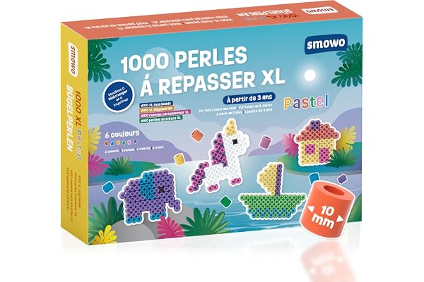 Smowo® Lot de 1000 grandes perles à repasser de 10 mm - Pour enfants à partir de 3 ans - 6 couleurs pastel XL - Lot de perles créatives…