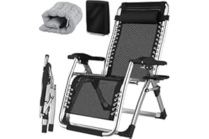 Fiutazge Leżak składany, z poduszką, zdejmowany zagłówek, uchwyt na leżak, pokrowiec na leżak, leżak ogrodowy, składany, do ogrodu, na plażę, szary, obciążenie 240 kg