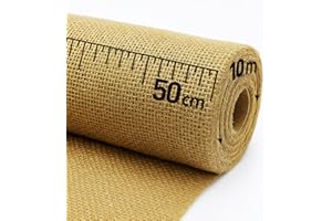 GDECORA 50 CM X 10M Rollo de Yute Natural, Camino de Mesa Rústico de Tela Arpillera Yute Natural, Decoración para Comedor, Boda, Bautizo, Comunión, y Eventos Especiales