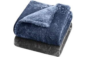 Honsaifau Dog Blanket Washable for Puppy: Fluffy Soft Medium Pet Throw for Cat Puppy Kitten Dogs - 100x70cm 2 Packs Pet Blankets for Sofa Bed Car Indoor- Grey and Blue