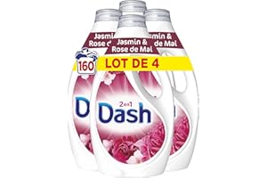 Dash 2en1 Lessive Liquide, 160 Lavages (4 x 40 Lavages), Jasmin et Rose de Mai, avec 3 SEMAINES DE FRAÎCHEUR* et Lenor, Fabriquée En France, Dash 2in1
