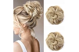 JJstar 2PCS Messy Bun Hair Piece Curly Fake Hair Buns Donut Tousled Updo High Heat Resistant Synthetic Fiber Hair Scrunchies Pieces for Women Girls Ponytail Extension(Dirty Blonde)