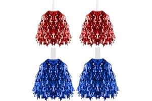 CBOFEIXG 4 Pezzi per Pon Pon Cheerleader, Pompon da Cheerleader Metallici, Pom Pom Cheerleaders, Palla da Cheerleading per Sport, Danze, Gare, Sportive, Feste di Carnevale (Rosso, Blu)