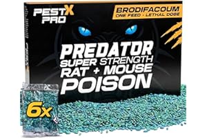 PEST-X PRO Pest X Pro Predator Rat Poisoning Super Strength - 6 Pack - Powerful Single Feed Rat Killer & Mouse Poison - Brodifacoum in Easy To Use Sachets - Indoor & Outdoor Rodent Control