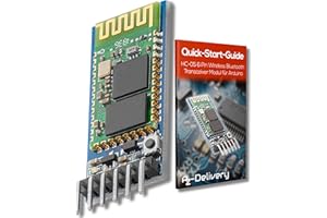 AZDelivery HC-05 Integrated Wireless Serial Bluetooth RF Transceiver Pass-Through RS232 Communication Port Module HC05 6 Pin Master-Slave Extender Plate compatible with Arduino Including E-Book!