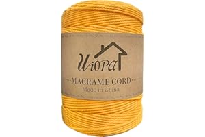 Uiopa Macrame Corda 3mm x 300m Dorato Macramè Filo Corda di Cotone Naturale Spago Colorato Cordino per Borse Uncinetto, Wall Hanging, Decorazioni, Bomboniere Fai da Te, Piante da Appendere