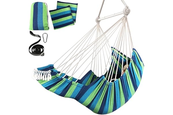 Chihee Sièges Suspendus Chaise Hamac Balançoire Suspendue Coussins de Repose-Pieds Sangle de Suspension Mousqueton Inclus,Barre d'écartement en métal Repliable Coton Doux tissé Poche latérale