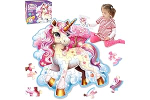 CMIOLACUNA Einhorn Geschenke für Mädchen Puzzle ab 3 4 5 Jahre Schimmerndes 45 Teile Einhorn Puzzle ab 3 Jahren Großes Puzzle Spielzeug Pädagogisches Lernspielzeug Geschenk für Mädchen im Alter von 3-8 Jahren