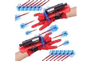 DEKEWE Spider Handschuhe, 2 Set Spider Launcher Handschuhen Kinder, Spider Web Shooter Spider Netzwerfer, Spider Netz Shooter mit 12 Darts, Spider Spielzeug Handschuhen für Kinder Cosplay