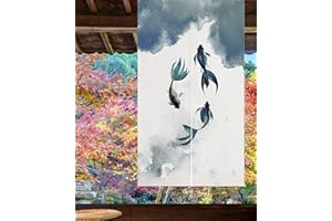 LIGICKY Chinese Ink Style Japanese Noren Doorway Curtain Thicken Koi Fish Printed Asian Window Treatment Hanging Door Tapestry for Sushi Kitchen Home Decoration 33.5" Width x 47.2" Long