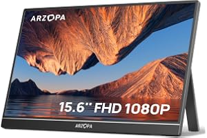 ARZOPA Bärbar skärm, 15,6 tum, 1920 × 1080 FHD IPS, bärbar bildskärm för bärbar dator med enkelstång, stöder HDMI/TypC/USB-C