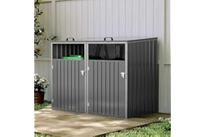 Warmiehomy Wheelie Bin Storage 2 Bin Storage for Wheelie Bins Galvanized Steel Outdoor Garbage Can Store with Locking Door Double Wheeled Bins Hideaways with Lifting Lids,Grey