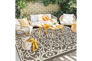 ‎CAPSLPAD Capslpad 150x245cm Blumen-Terrassenteppich für den Außenbereich Wasserdichter reversibler Kunststoff-Strohteppich Tragbarer Wohnmobil Teppich für Patio Veranda Terrasse Hinterhof Picknick Garten Dekor