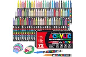 Efimeso 72 Colores Rotuladores Acrilicos, Marcadores Rotuladores Acrílicos Permanentes de Pincel Base Agua para Tela,Pintura en Piedras,Lienzo, Madera, Piedra, Cerámica, Vidrio