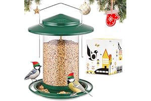 iBorn Metal Bird Feeder for Outside Hanging,Wild Bird Feeders for Cardinal,18cm Large Roof&Tray Green 6 Port (Seed is not Included)