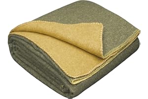 LYHome Travel Blanket - Extra Warm Picnic Throw, Bed Camping Outdoor Wool Blankets, Cozy Soft Throws, Military Army and Garden Outside Use (59x84 in | 150x215 cm | Mustard - Olive Green Double-sided)