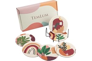 ‎TEMLUM Temlum Diamond Painting Untersetzer mit Halter, 6er Set DIY Untersetzer Diamant Painting Set Basteln Erwachsene (Abstraktes Pflanzen)