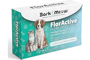 BARK & MEOW FlorActive Fermenti Probiotici per cani e gatti 1,4 miliardi UFC. Favorisce l'equilibrio intestinale e ristabilisce la flora batterica. Con Prebiotici FOS e MOS. 30 Compresse