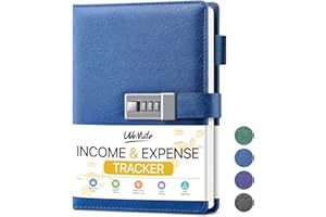 WEMATE Income and Expense Tracker, Accounting Ledger Book for Small Business & Personal Use, Undated Bookkeeping Record Book- 53 Weeks, A5 Leather Ledger Book, 8x6Inch, Blue