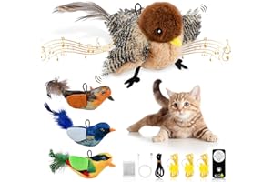 FOCENAT 4 Pz Giochi Interattivi Uccellino Che Vola per Gatti, Gioco Uccellino per Gatto Che Si Muove e Vola, Giocattolo Gatto Uccello Che Sbatte con 3 Giochi Uccelli Piccoli, Chirping Flapping Bird Toy Cat