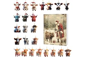 BRTNUP Highland Cow Christmas Advent Calendar 2025, 24 Pieces Acrylic Cow Advent Calendar, 24 Days Countdown Calendar Highland Cow Ornament Christmas Collectible Funny Cow Set