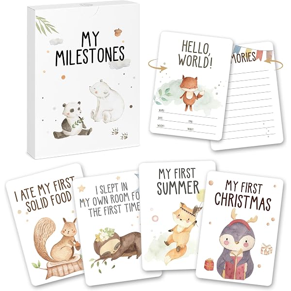 BABY MILESTONE CARDS – 57 Keepsake Moments | Baby Shower Gift | Unisex | New Mum | UK