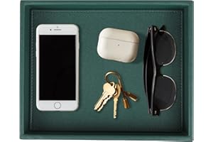 HofferRuffer Leather Valet Tray Desktop Storage Organiser Perfume Tray Nightstand Tray 10.3 * 8.2 * 1.7 Inch Green