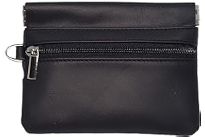 BAWAKO Grand sac à clés en cuir véritable avec pince à ressort et fermeture éclair pour pièces de monnaie, étui à clés pour femmes, hommes, enfants, Noir , L, Décontracté