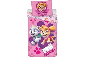 Brandmac Parure de Lit Rose Pat' Patrouille, Housse de Couette Enfant Réversible 140x200 cm + Taie d'oreiller 63x63 cm, 100% Polyester