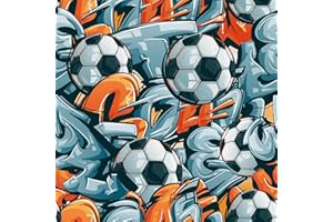 CHDITB Sports Soccer Wallpaper Gray & Orange,Football Wallpaper for Boys Room Self Adhesive (44x300cm) Football Bedroom Sticers Accessories,Sports Wall Paper for Kids Bedroom Playroom