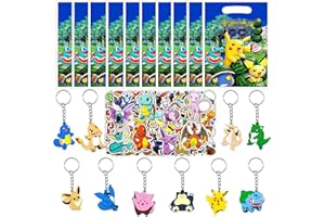 GOACRS Mitgebsel Kindergeburtstag Set, 10 Karikatur Silikon Schlüsselanhänger + 50 Anime Aufkleber + 10 Cartoon Geschenktüten, Partygeschenk-Packs mit mehreren Elementen für Kinder Spielzeug (A)