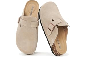 Meik Mangni Wildleder Clogs für Damen Herren Komfort Kartoffel Schuhe mit Arch Support Frauen aus Leder rutschfest Pantoletten mit Weiches Kork Fußbett,Gr.36-47 EU