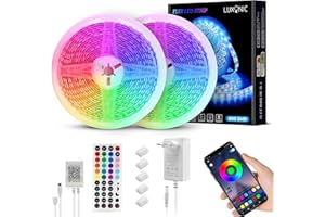 LUXONIC Wodoodporna taśma LED 10m (2x5m), 60 LED/m, 600 LED super jasna, IP65 5050 RGB elastyczne zewnętrzne światło LED, aplikacja i pilot, zsynchronizowane z rytmem muzyki, tryb timera, dekoracja