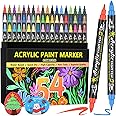 Lyuvie 54 Colours Dual Tip Acrylic Paint Pens Set-Permanent Acrylic Paint Markers Fine Tip & Brush Tip for Rock Painting Fabric Stone Wood Glass Paper Plastic Craft Supplies