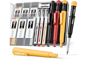 ‎STAGEEK STAGEEK 3 Stück Zimmermannsbleistift mit Spitzer, Druckbleistift mit 57 Ersatzminen, Robuster Tieflochmarker Bleistift,Bleistift für Handwerker, Zimmermann,Baubleistift für Holz, Metall, Fliesen
