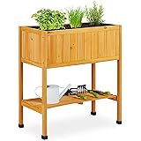 Relaxdays Hochbeet Holz, Pflanzbeet auf Stelzen, HBT: 80,5 x 74 x 38 cm, Garten, Balkon & Terrasse, mit Folie, orange
