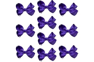 LILIUM KIDS 10pk Purple Hair Bows Knots Clips Slides Grips 3" Inch 7.6cm Solid Colour Girls School Hairbow Accessories