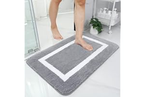 Homaxy Tapis de Bain Antiderapant,Tapis Salle de Bain en Microfibre Douce, Absorbant à Poils Longs, Lavable en Machine - 60 x 90 cm - Gris