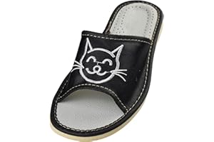 APREGGIO Kapcie damskie skórzane – ręcznie wykonane skórzane kapcie damskie – wygodne pantofle damskie – gumowa podeszwa, mocna – komfortowe damskie kapcie z gładkiej skóry