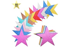 Gejoy 80 Pieces Glitter Star Cutouts Paper Star Confetti Cutouts for Bulletin Board Classroom Wall Party Decoration Supply, 6 Inches Length, 8 Colors