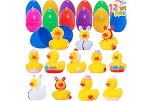JOYIN 12 opakowań jajek wielkanocnych wypełnionych gumowymi kaczkami, polowanie na jajka wielkanocne, wypełnianie koszy dla dzieci, upominki wielkanocne, materiały do nagród klasowych, plaża letnia