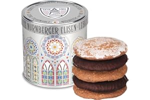 ‎FRAUNHOLZ ELISENLEBKUCHEN Lebkuchen - original Nürnberger Mandel Elisen-Lebkuchen - 45% Nussanteil - handgefertigte Qualität - prämierte Meisterhändler-Manufaktur (Dose Lorenzkirche - Inhalt: Lebkuchen gemischt - 380 Gramm)