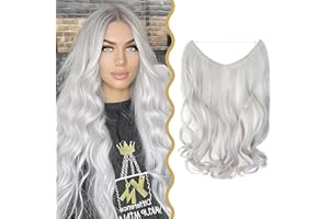 Elailite Extensiones con Hilo Invisible de Cabello Rizadas Ondulada (SleeKanekalon Mayor Calidad) Alambre en Extensiones Pelo Sintético 50cm # Gris Plata