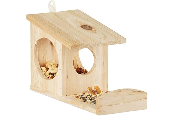 Relaxdays 10020743 Mangeoire pour écureuil distributeur de nourriture animaux en bois à suspendre HxlxP: 17,5 x 12 x 25 cm, vert