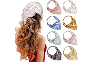 TERSE Boho Women's Headbands, Triangle Headscarves, Chiffon Bandanas, Turban Hair Bands, Elastic Hair Scarf, Head Accessories for Women and Girls, Pack of 8