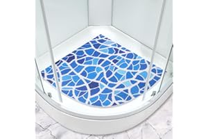 MACUNIN Corner Shower Mat 60 x 60 cm Non Slip Anti Mould Sector Loofah Bath Mat for Inside Shower Curved Quadrant Bath Mat for Bathroom Wet Area with Drain Soft Texture Massage Floor Mat Bathroom Rug Washable