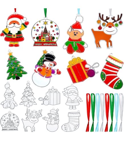 Baker Ross FE860 Attrape Soleil Enfant Motif Atelier Du Pere Noel - Lot De 10, Décoration Loisirs Créatifs Enfants, Loisirs Créatifs Vitrail, Noel Enfant