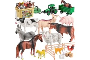 KNASON Juguetes Animales de Granja para Niños,Juego de Granja Juguete de 23 Piezas con Realistas Figuras Animales,Tractor Juguete y Valla,Educativo Juego para Niños de 3 4 5 Años