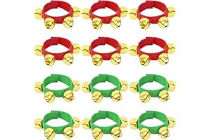Augshy 12 Packs Christmas Wristbands Jingle Bells with Gold Bells, Bracelet Ankle Bells Musical Instruments for Christmas Gifts Kids Party Favor Toys (6Red and 6Green)